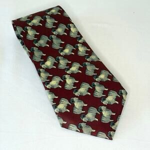 VTG René Chagal Handmade Silk Necktie Men's | Burgundy & Gray Ram Design | EUC